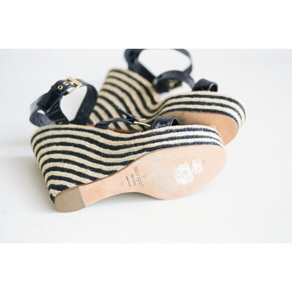NEW Kate Spade Classic Black PAtent Leather Striped Wedge Espadrilles 10 - Picture 8 of 8